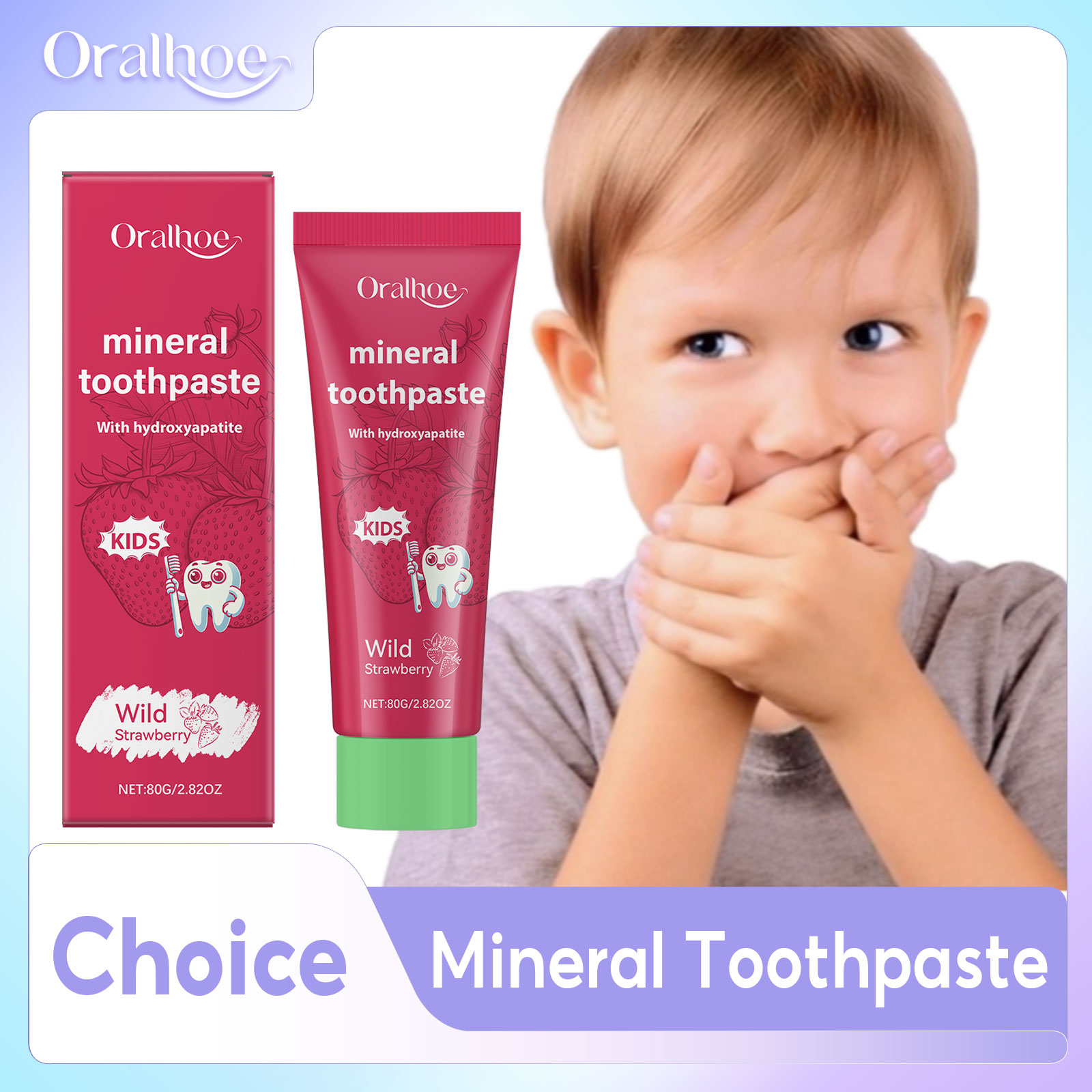 Teeth Whitening Natural - ยาสีฟันออรัลโฮ คิดส์ ทำความสะอาดฟัน ฟันขาว ป้องกันฟันผุตอนกลางคืน รสสตรอว์เบอร์รี