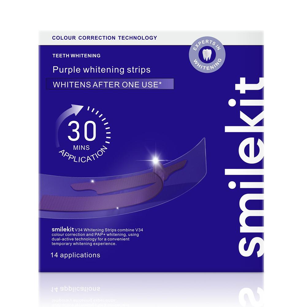 Teeth Whitening Street - ﻿ สไมล์คิท แถบฟอกสีฟัน สีม่วง V34 ขจัดคราบ