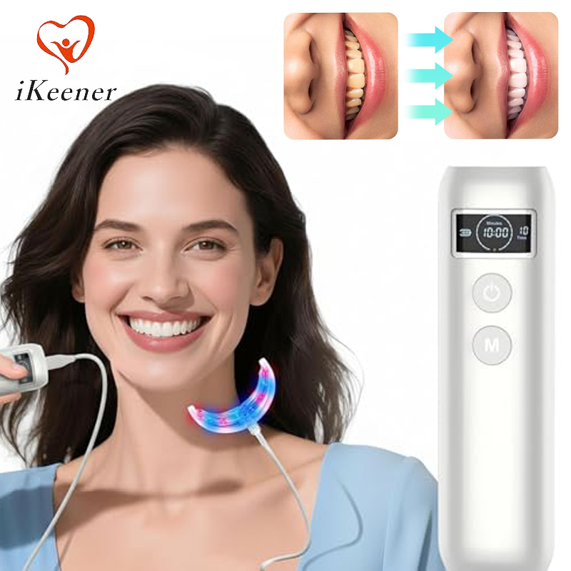 Teeth Whitening Home Kit - เครื่องเร่งฟอกสีฟัน 16 LED แสงสีแดงและสีน้ำเงิน พร้อมถาดใส่และตัวตั้งเวลา ช่วยฟื้นฟูสุขภาพเหงือก