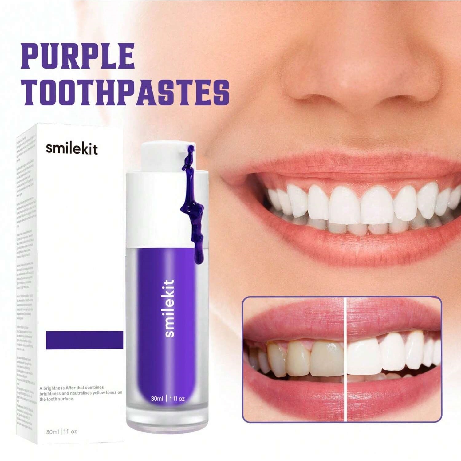 Teeth Whitening Xylitol - ที่มีประสิทธิภาพสีม่วง Corrector Serum ยาสีฟันไวท์เทนนิ่ง Breath Freshening