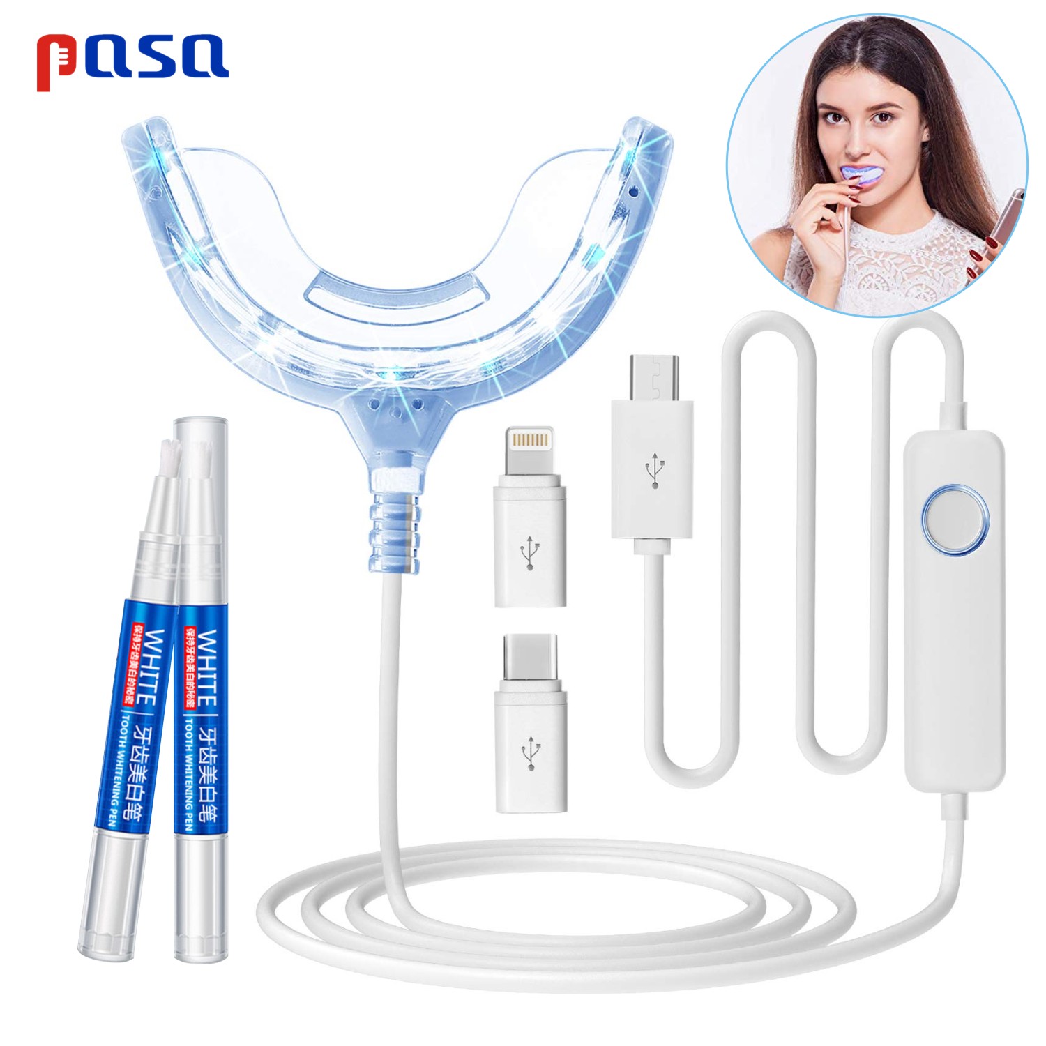 Teeth Whitening Home Kit - ชุดฟอกสีฟันแบบพกพา แสงสีฟ้าเย็น LED พร้อมเจล 2 ชิ้น