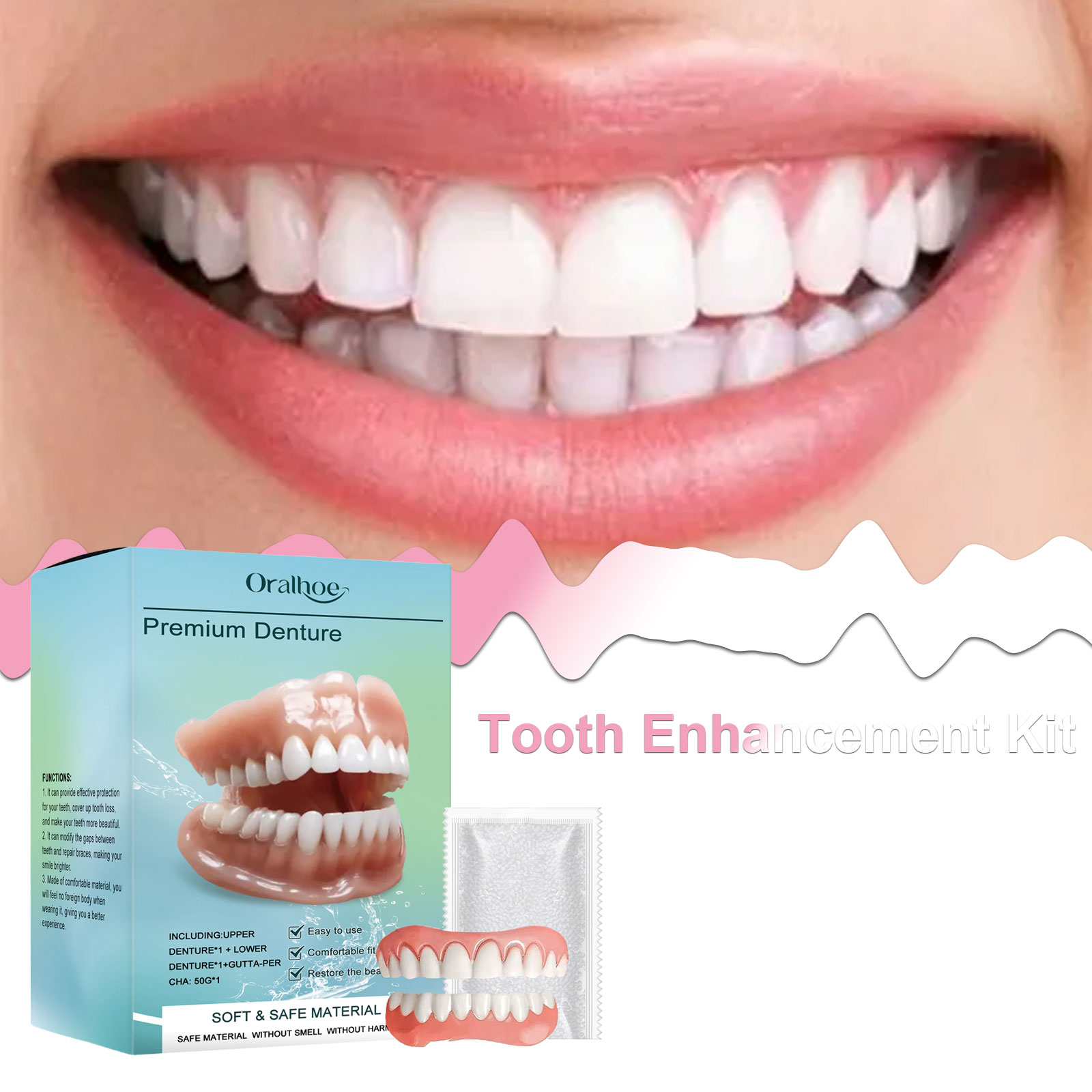 Teeth Whitening Mask - ชุดตกแต่งฟัน Oralhoe วัสดุสวมใส่สบาย ชุดฟันปลอม วีเนียร์ที่ดูเป็นธรรมชาติเพื่อการเสริมรอยยิ้มในทุกวัน พกพาสะดวก