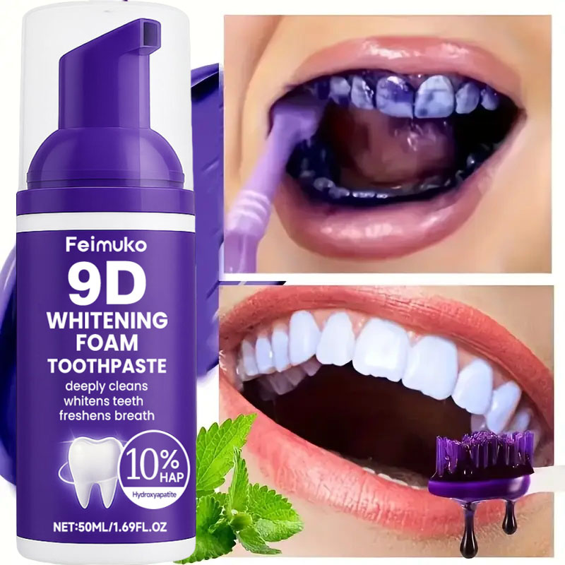 ยาสีฟันมูสฟอกสีฟัน 9D สีม่วง ข - Teeth Whitening Natural บทวิจารณ์และราคา