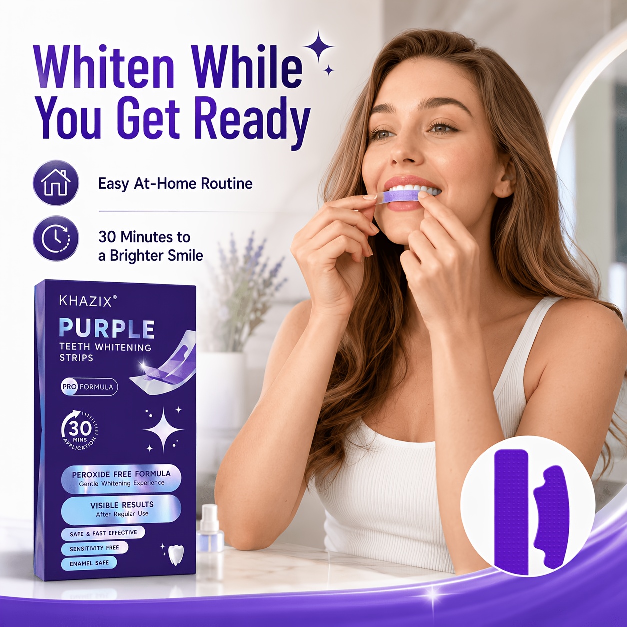 แถบฟอกฟันขาวสีม่วง 1/10 คู่ แน - Teeth Whitening Street บทวิจารณ์และราคา
